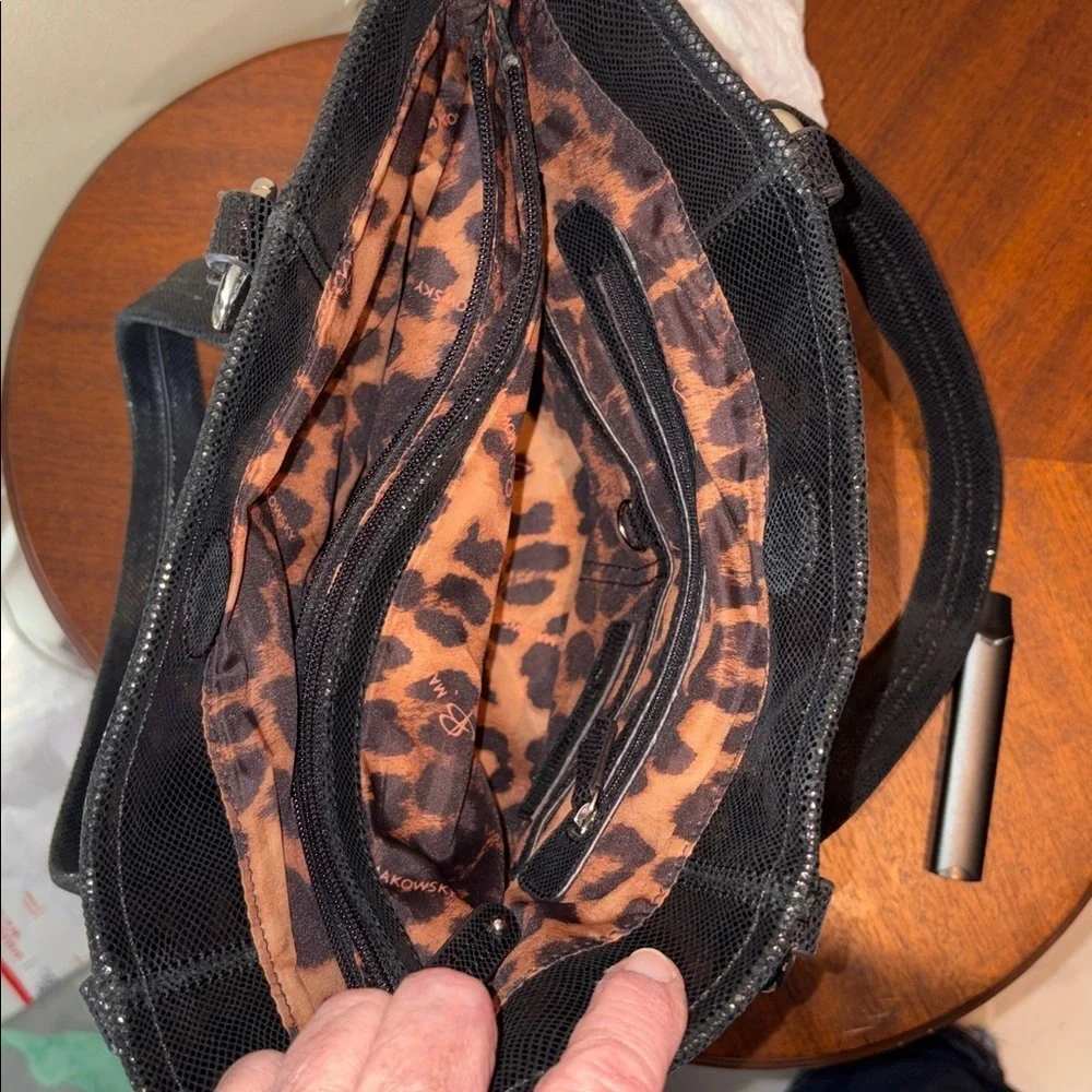 B. Makowsky  shoulder bag  soft brushed leather  black/Silvertone 2 outside pock